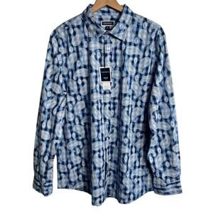 Club Room Blue Print Long Sleeve Stretchy Button Up Men Shirt Size XL New